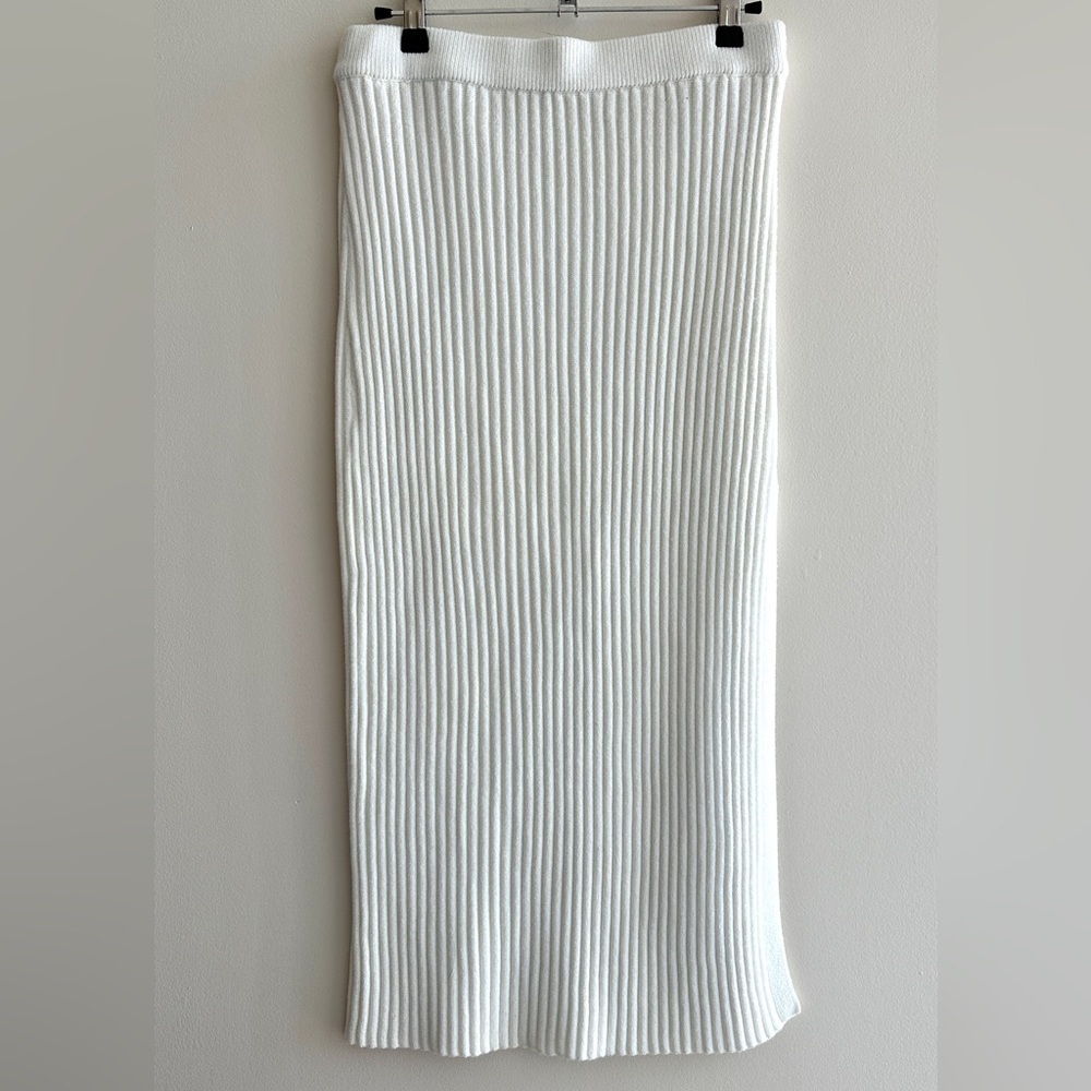 Amazon Women’s White Ribbed Sweater Midi Slit Skirt, Size Large